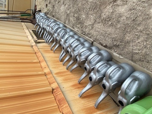 A herd of elephants lined up ready for water duty at the Shadowlawn Elementary School garden. Oh wait, those are watering cans! A herd of elephants lined up ready for water duty at the Shadowlawn Elementary School garden. Oh wait, those are watering cans!