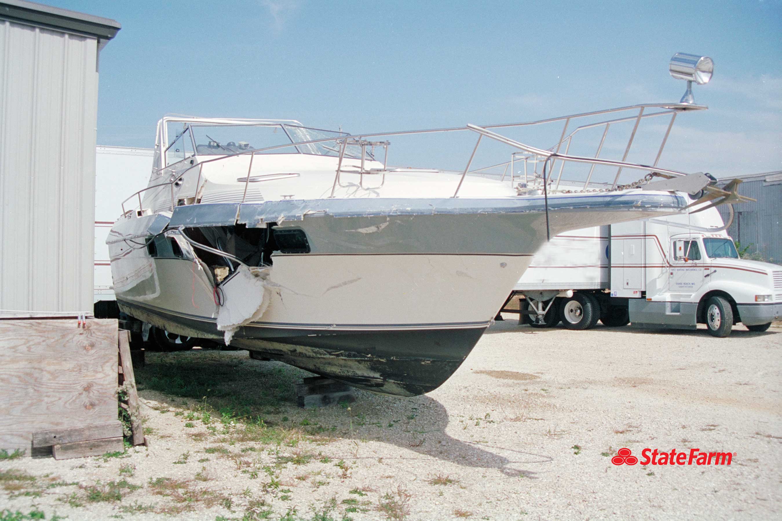 image of a severely damaged boat