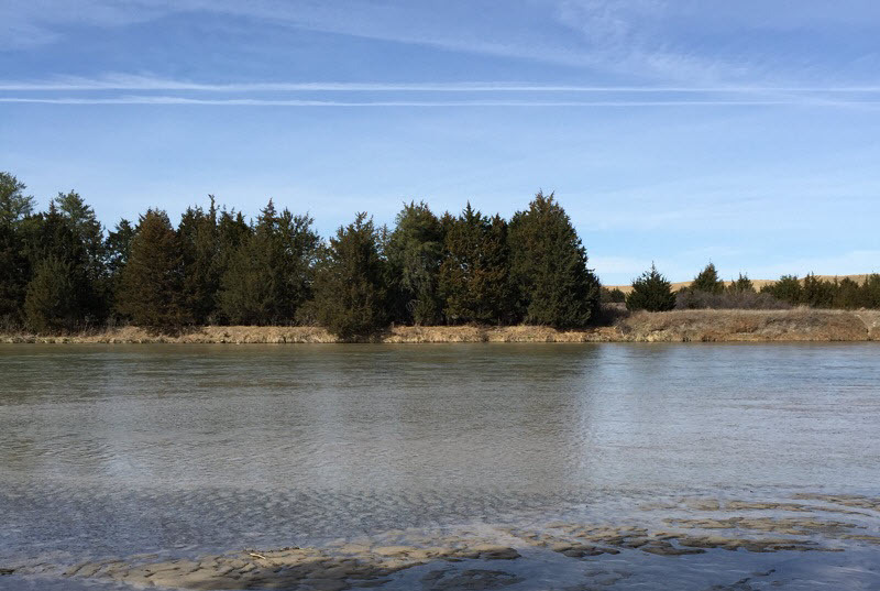 Lake with trees on shoreline