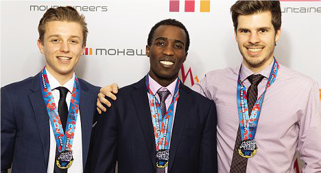 Carter Rudge, Fred Muria and Kyler Norton with their Around the Bay medals