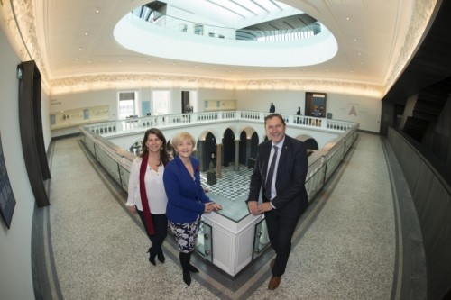 ACC-6805 - 28/10/19 Councillor Marie Boulton, Councillor Jenny laing, Councillor Douglas Lumsden- Visitors to the redeveloped Aberdeen Art Gallery have been promised a world class experience as the £34.6million project was unveiled today (28 October) to give a first glimpse of the completed venue. Anticipation is building in the final countdown to Saturday’s (2 November) public opening of the jewel in Aberdeen’s cultural crown, with media tours this morning showcasing the meticulous redevelopment of the historic site by Aberdeen City Council. Aberdeen Art Gallery is home to one of the finest collections in the UK, including works by important Scottish artists, designers and makers such as Henry Raeburn, Joan Eardley, Samuel Peploe, Rachel McLean, Bill Gibb and James Cromar Watt, as well as nationally and internationally-acclaimed artists including Barbara Hepworth, Francis Bacon, Tracey Emin and Claude Monet. Councillor Jenny Laing, Co-Leader of Aberdeen City Council, said: “From the outset the ambition was to create a world class visitor attraction and we are proud to have delivered that for the city and region. “The redeveloped Aberdeen Art Gallery will serve generations of residents and attract hundreds of thousands of visitors from at home and abroad each year, providing a fitting home for the world-renowned collections we hold. Saturday’s public opening will be a landmark occasion for Aberdeen and we look forward to welcoming the first of many visitors.” The redevelopment, designed by Hoskins Architects, has dramatically increased the amount of display space for the nationally recognised collection, with the number of galleries increasing from 11 to 19, with a further three galleries presenting a programme of regularly changing special exhibitions. The number of items from the permanent collection on display has increased from 370 in 2015 to 1,080 in the redeveloped venue. Exhibition specialists Studioarc have been responsible for the design of the galleries, digital strategy and signage. The project’s major funders are Aberdeen City Council, which has pledged £14.6m from capital funds, and the National Lottery Heritage Fund with a £10m contribution. BP has donated £1m to the redevelopment project, with the BP Galleries to host three national and international exhibitions a year, and the UK Government awarded £1.5m from the HM Treasury Libor funds to support the major renovations in the Remembrance Hall. The total from the ongoing public fundraising programme, which is supported by the Aberdeen Art Gallery and Museums Development Trust, currently sits at £4.8m. ACC-6805