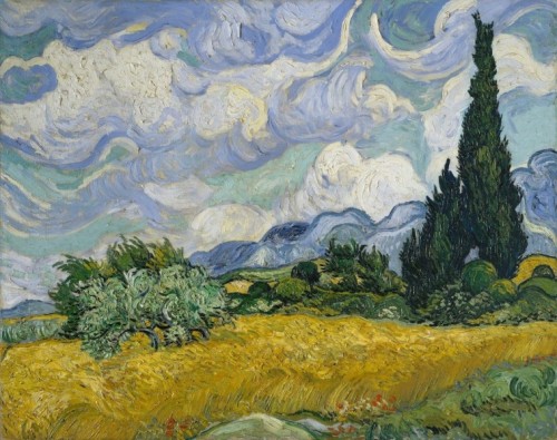 empowerment en professionalisering_OOGST - Wheat Field with Cypresses, by Vincent Van Gogh, 1889, Dutch Post-Impressionist, oil on canvas. This was his first version and was likely painted en plein air, when Van Gogh was able to leave the prec empowerment en professionalisering_OOGST