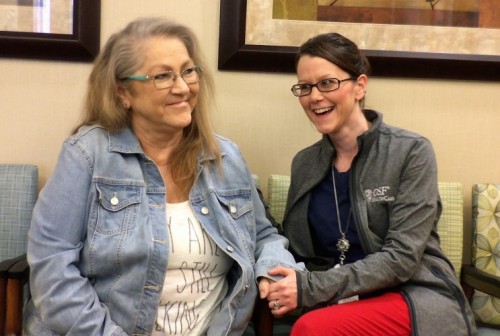 Robin-Randi laugh2 - Robin Kmetz and her daughter, Randi Lind, share a laugh Robin-Randi laugh2