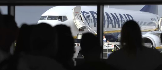 view of Ryanair plane from terminal
