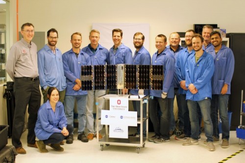The CubeRRT team with the satellite. Joel Johnson is on the far left with the gray shirt. CubeRTT Team