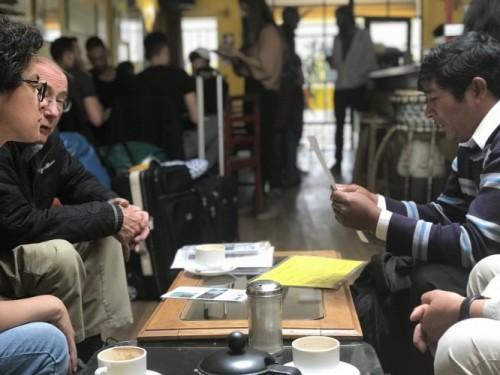 Lonnie Thompson and Roxana Sierra-Hernandez meet with the mayor of Musho in Huaraz, Peru, on Aug. 10, 2019. Photo credit: Forrest Schoessow.