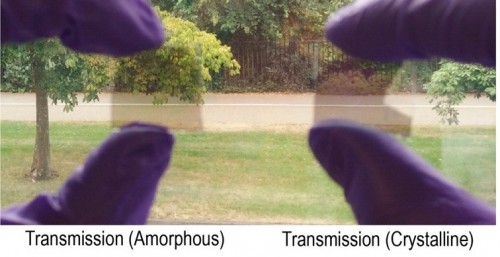 Window Coating Comparison - The fabricated smart windows are shown in both states, showing that the transmitted visible light changes very little. Window Coating Comparison