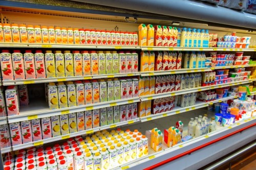 Oaxaca, Mexico grocery store - OAXACA, MEXICO - NOV 1, 2016: Juices of the supermarket Soriana, a Mexican public company and a major retailer in Mexico with more than 824 stores Oaxaca, Mexico grocery store