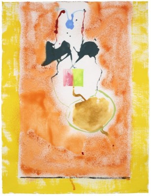 1995_SolarImp_P95-05_Updated 2021 - Helen Frankenthaler Solar Imp, 1995 Acrylic on paper 78 inches x 59 3/4 inches (198.1 cm x 151.8 cm) Collection: Helen Frankenthaler Foundation, New York © 2021 Helen Frankenthaler Foundation, Inc. / Artists Rights Society (ARS), New York Photo credit: Roz Akin, courtesy Helen Frankenthaler Foundation 1995_SolarImp_P95-05_Updated 2021