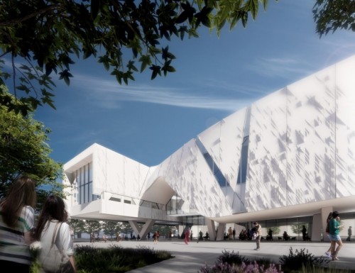 Rendering of Crow Museum of Asian Art at the O’Donnell Athenæum at UT Dallas, view of arrival and drop off from northwest. Courtesy of Morphosis. - Rendering of Crow Museum of Asian Art at the O’Donnell Athenæum at UT Dallas, view of arrival and drop off from northwest. Courtesy of Morphosis.