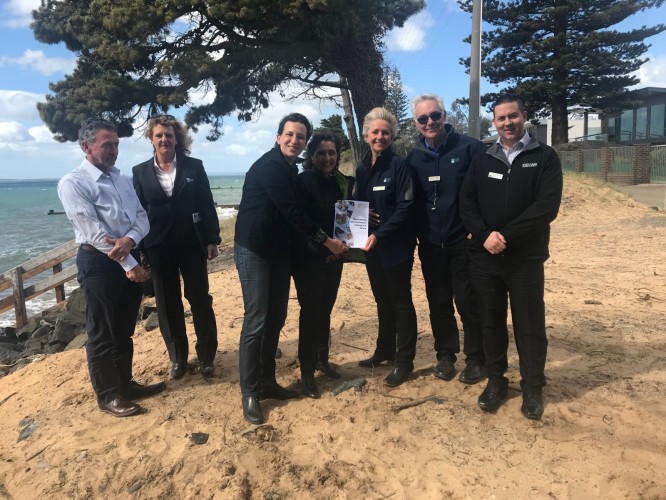 Minister+for+Environment%2C+the+Hon+Lily+D%26rsquo%3BAmbrosio+MP%2C+with+DELWP+representatives%2C+local+Labor+candidate+for+Bass+Jordan+Crugnale%2C+Bass+Coast+Councillors+and+Mayor+at+Cowes+East+foreshore.+