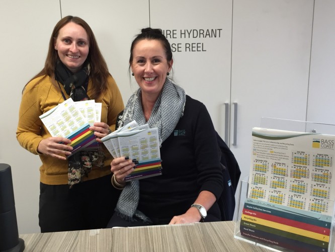Bass+Coast+Shire+Council%26rsquo%3Bs+Waste+Education+Officer%2C+Danni%2C+and+Customer+Service+Officer%2C+Leanne%2C+show+off+the+new+Recycling+and+Waste+Collection+Calendars+available+from+Customer+Service+Centres%2C+Visitor+Information+Centres+and+most+general+stores+and+post+offices.