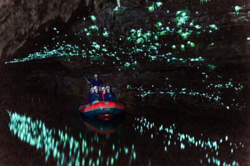 Waitomo caves, New Zealand - Tourists looking at famous glowworm cave, Waitomo caves, New Zealand Waitomo caves, New Zealand