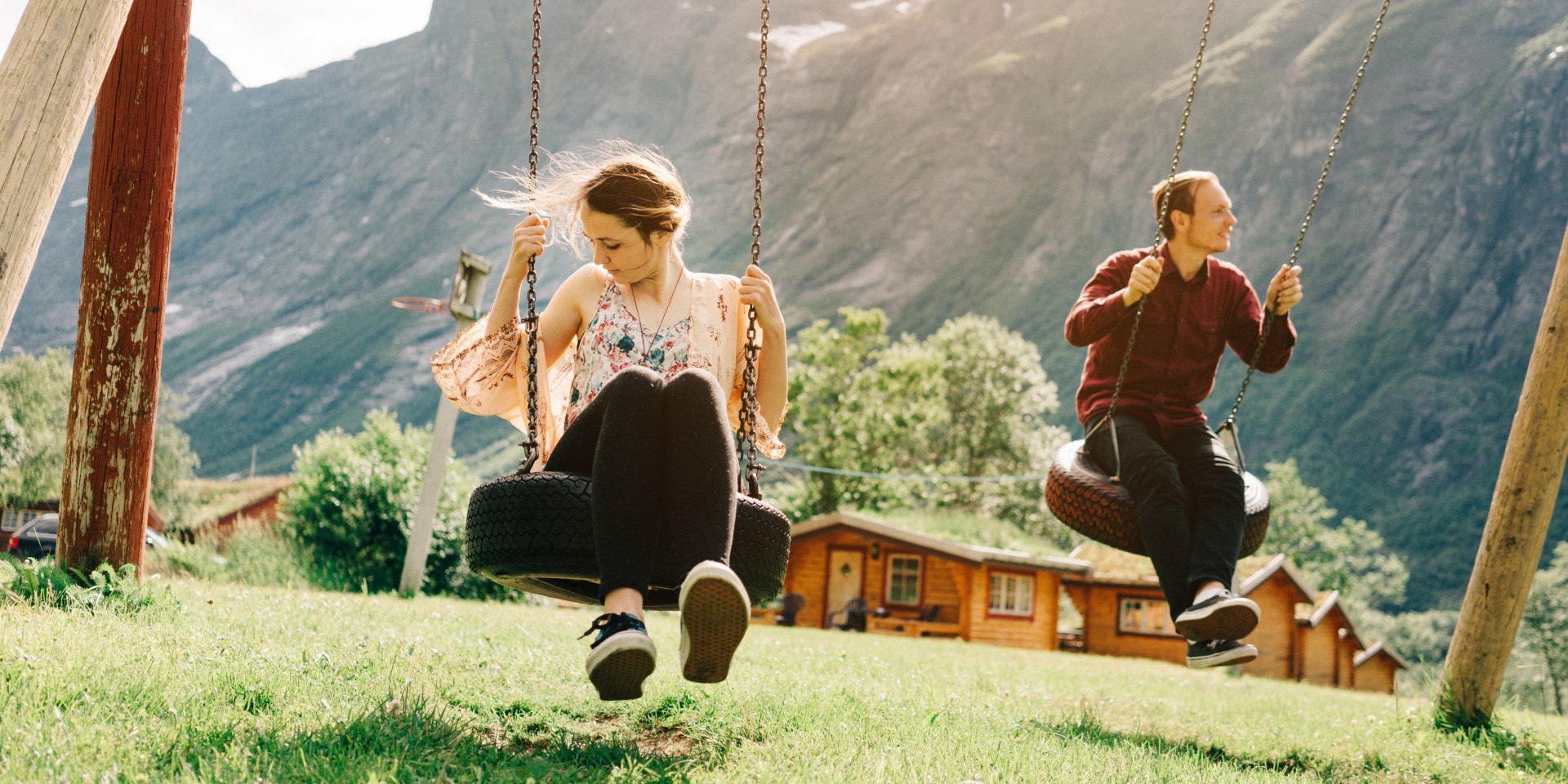 Simple Pleasures - Two people swinging on the swing Simple Pleasures