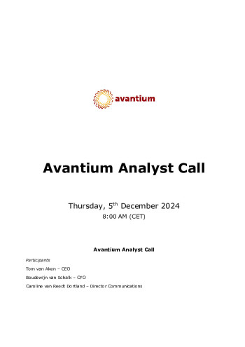20241205 Avantium Analyst Call Transcription 5 December 2024