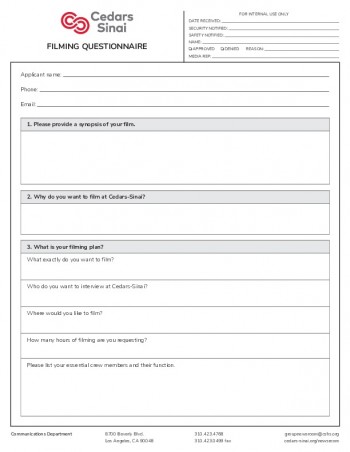 Cedars-Sinai Filming Questionnaire