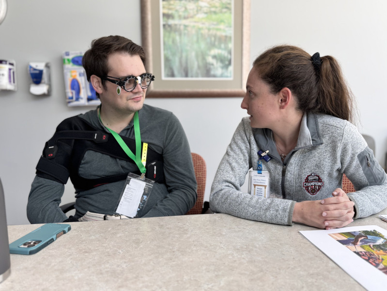 Aaron Hurd in a therapy session with speech-language pathologist Amanda Goldman_IMG_9223