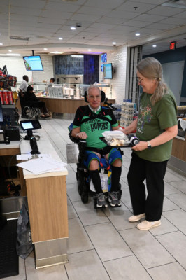 Tom Elkin and his wife, Norma Elkin in Shepherd Center's cafeteria.