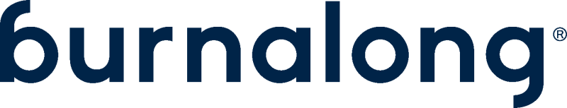 Burnalong logo, black lowercase letters that read burnalong