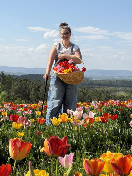 Rachael Welch in a friend's tulip field.