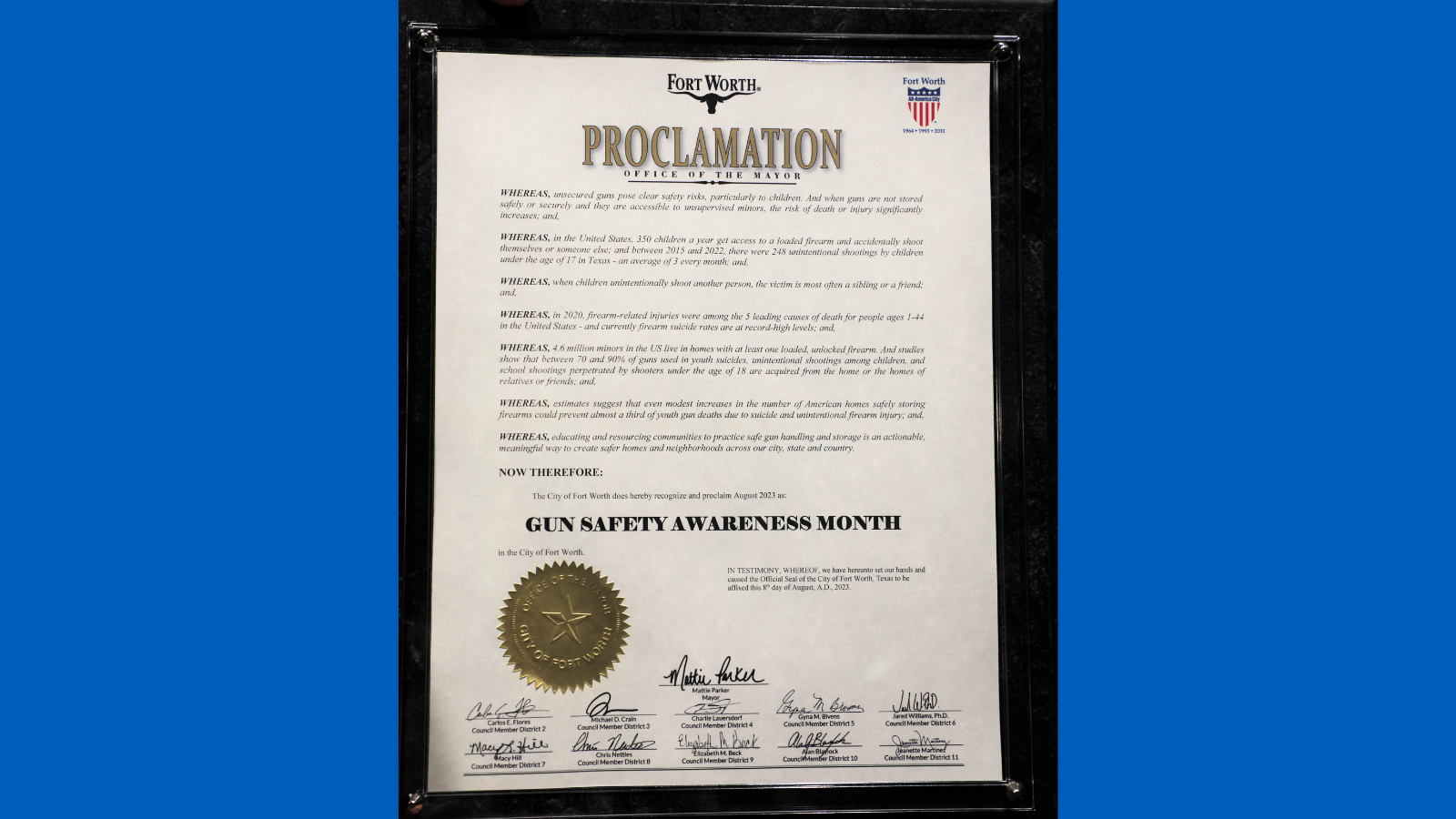 Fort Worth Designates August 'Gun Safety Awareness Month'