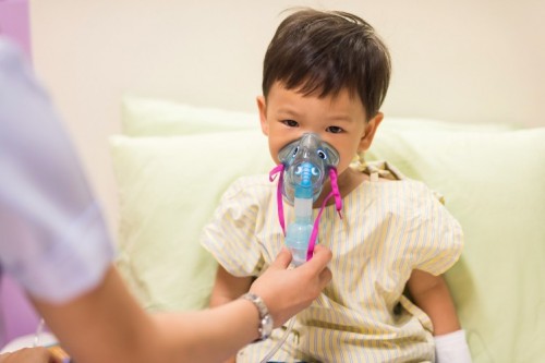 Boy Inhale Medication By Mask