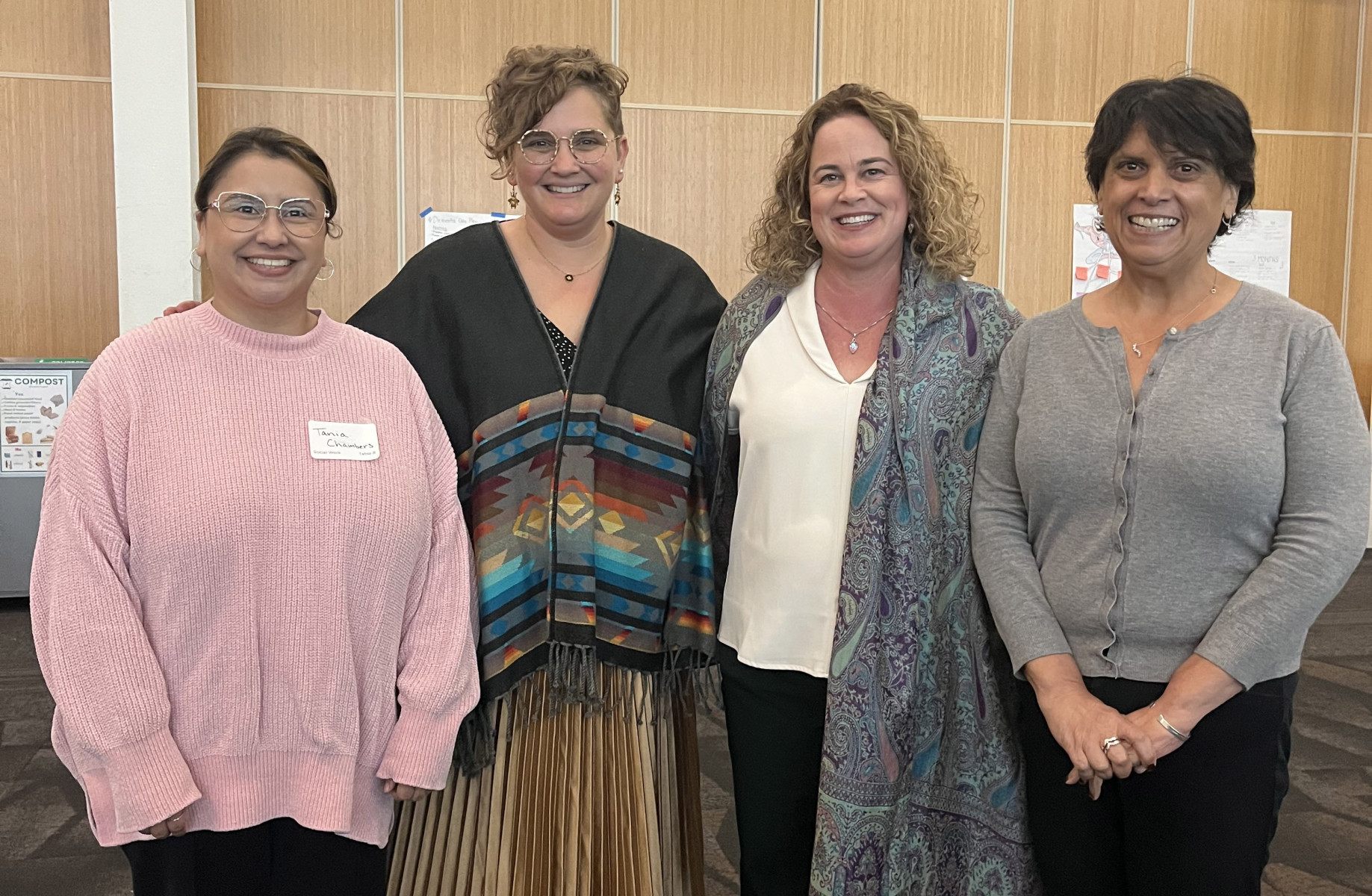 Master of Social Work student Tania Chambers (left to right), nursing professor Katie Robinson, social work lecturer Lorene Ibbetson and anthropology professor Laurette McGuire were among those who attended the recent Interprofessional Education event at CSUSM. Master of Social Work student Tania Chambers (left to right), nursing professor Katie Robinson, social work lecturer Lorene Ibbetson and anthropology professor Laurette McGuire were among those who attended the recent Interprofessional Education event at CSUSM.