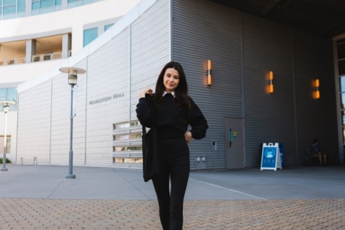Sophia Lombardi, a business administration student,  won the Innovation Hub Quick Pitch contest for her sustainable business model. Photo by Long Truong