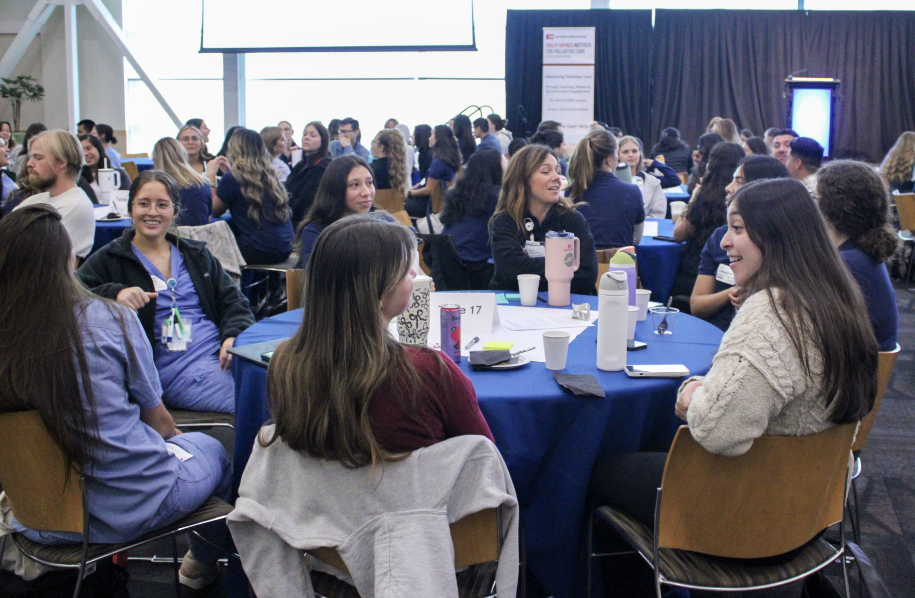 Students collaborate during the recent Interprofessional Education event hosted by the CSU Shiley Haynes Institute for Palliative Care at CSUSM. Students collaborate during the recent Interprofessional Education event hosted by the CSU Shiley Haynes Institute for Palliative Care at CSUSM.