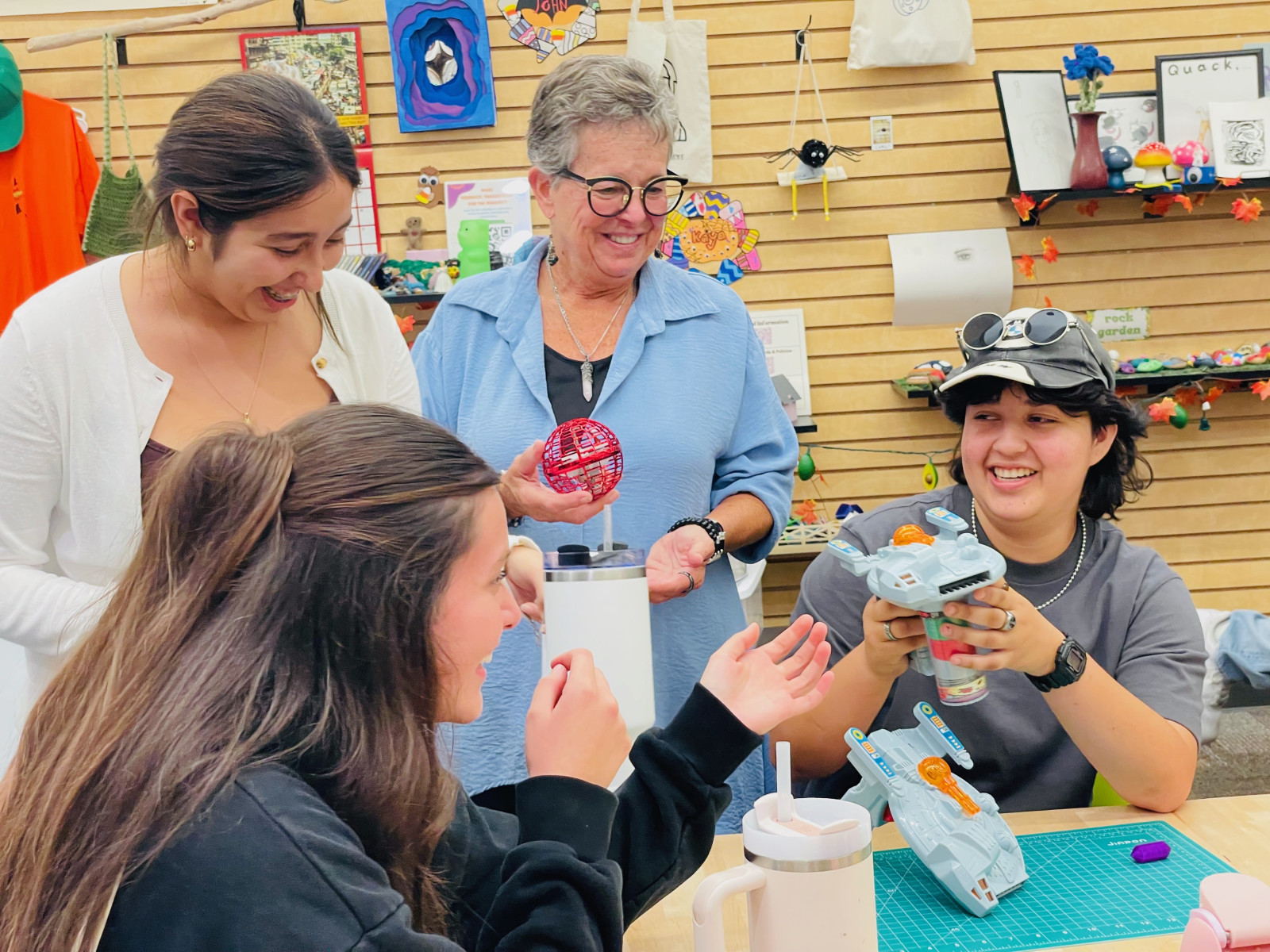 Lecturer Kathy Fuller interacts with students in her human development class during a recent session in The Makery. Photo by Marilyn Huerta Lecturer Kathy Fuller interacts with students in her human development class during a recent session in The Makery. Photo by Marilyn Huerta