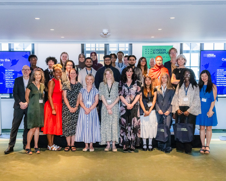 Graduates from the London AI Campus stand with members of Camden STEAM. Photo credit Matt Mahmood-Ogston