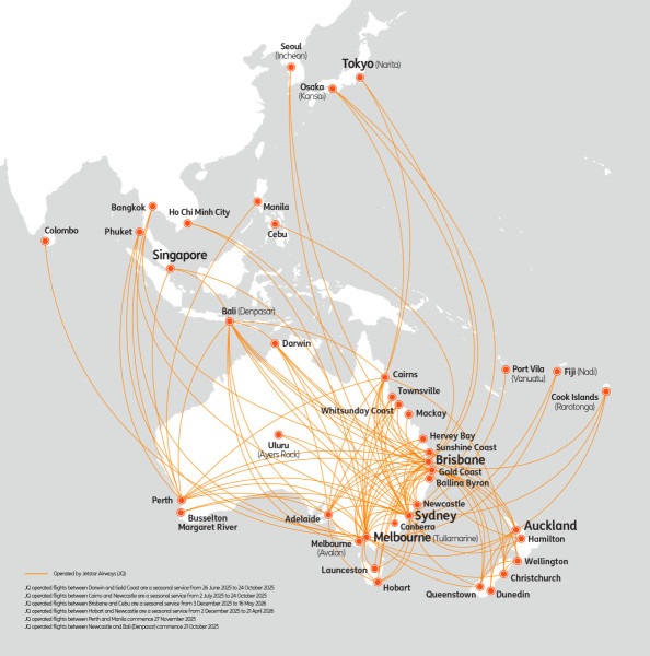 Jetstar Route Map - Australia NZ INT 2025