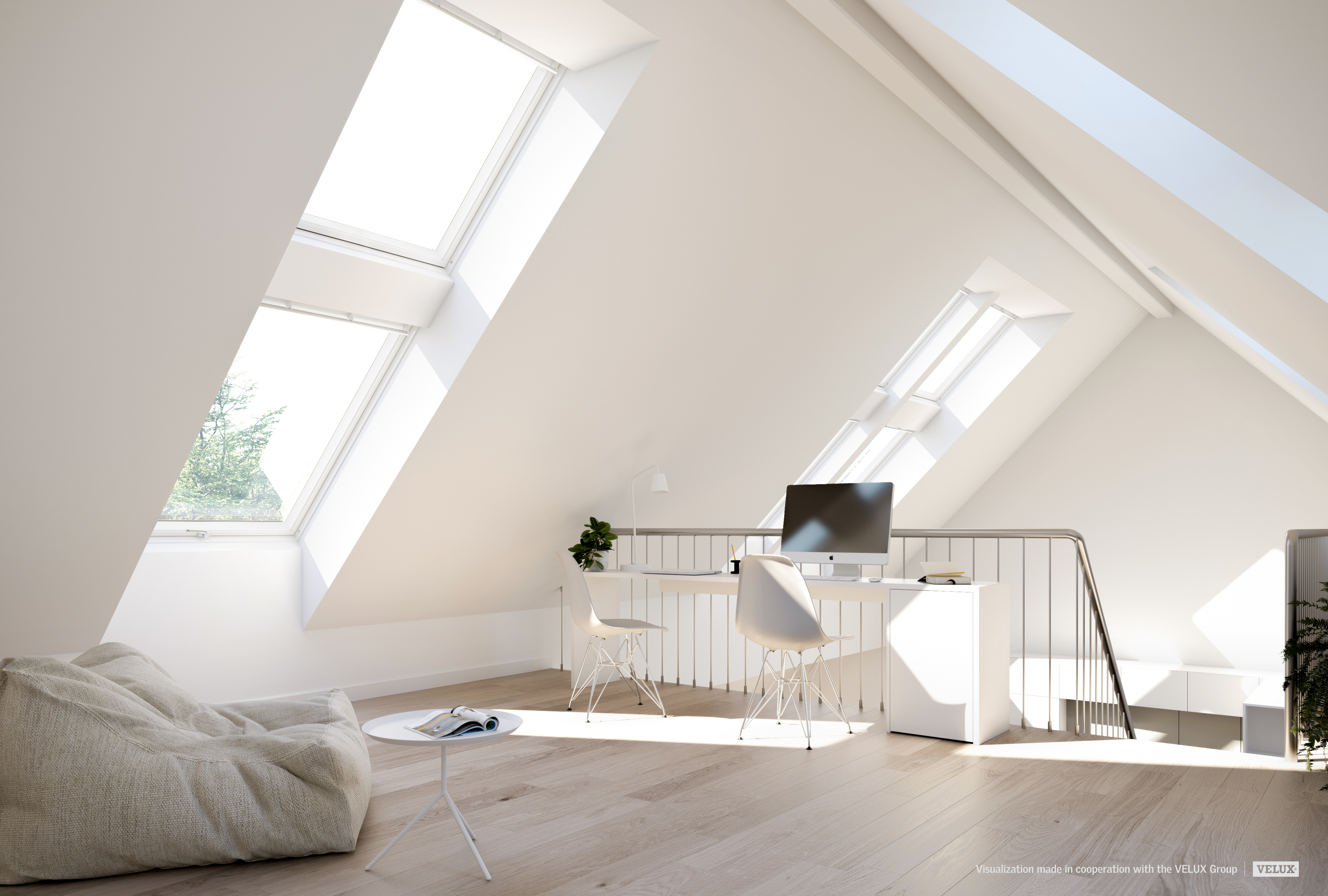 Un espace de travail lumineux avec vue panoramique