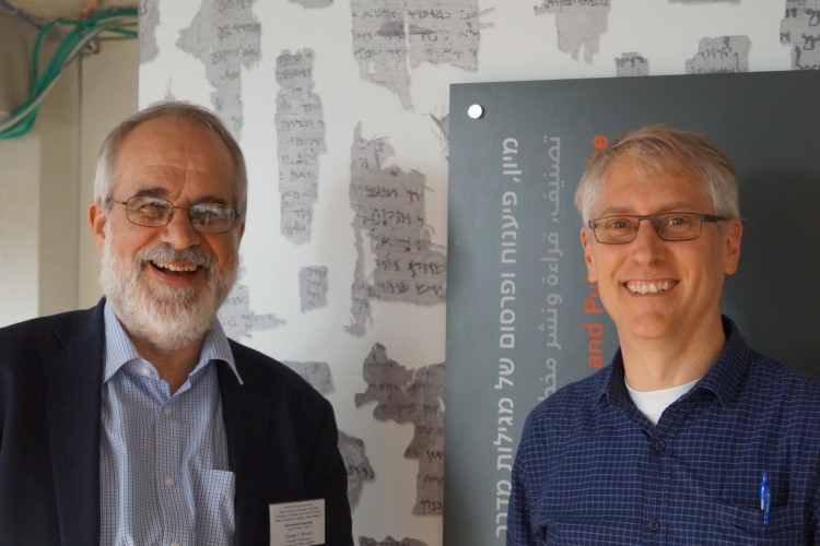 Prof. Brooke with Prof Daniel Falk at the new IAA Dead Sea Scrolls Facility in Jerusalem in 2018