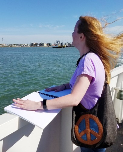 Mel Finefrock riding a ferry