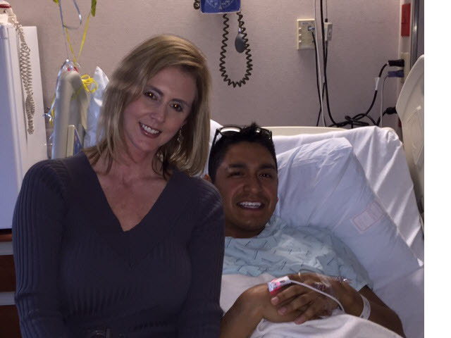 Linda Horton and Adrian Serrano following Adrian's surgery.