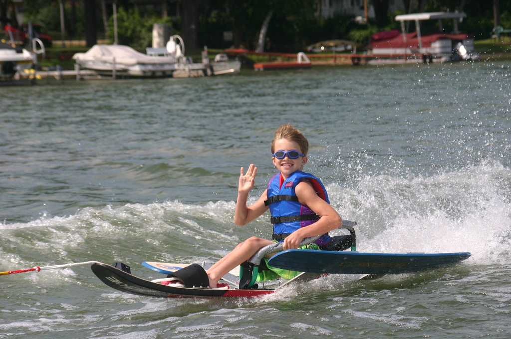 Ivori Hunter being pulled on a water ski chair
