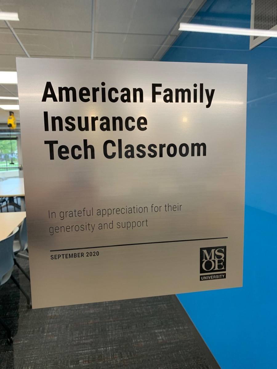 Recognition plague outside AmFam classroom