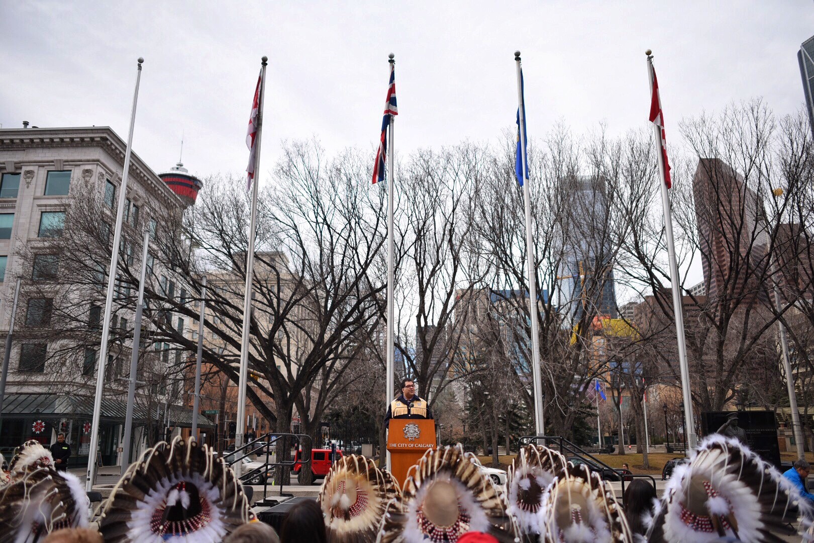City of Calgary raises Treaty 7 flag at City Hall