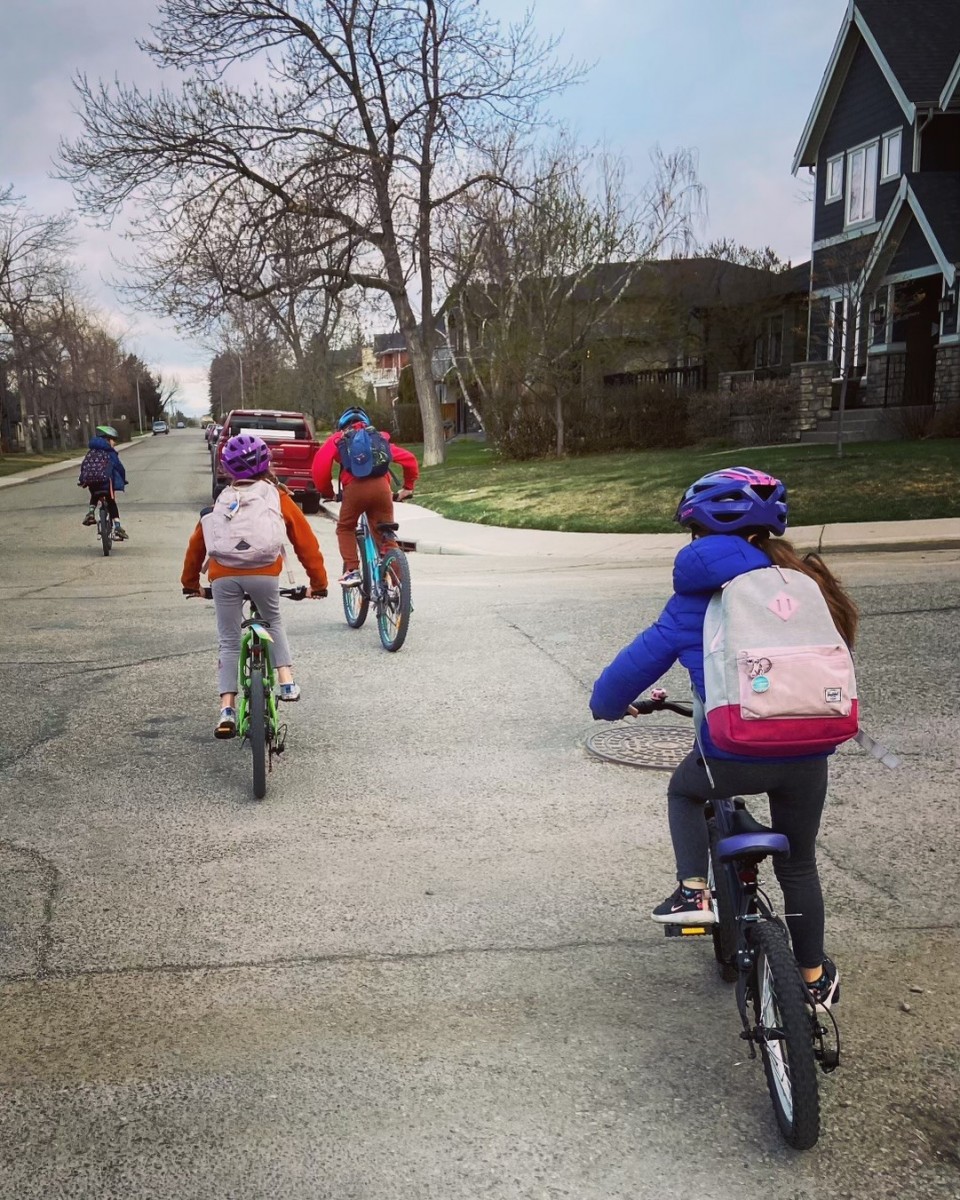 Improved neighbourhood streets inspires Calgary family's bike train to