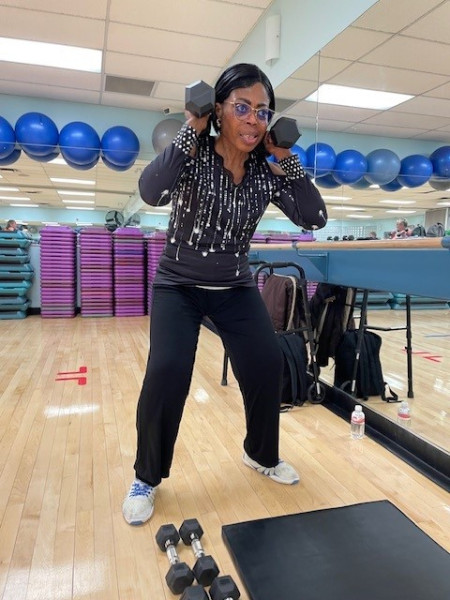 Roxy enjoying a fitness class, now walking independently.