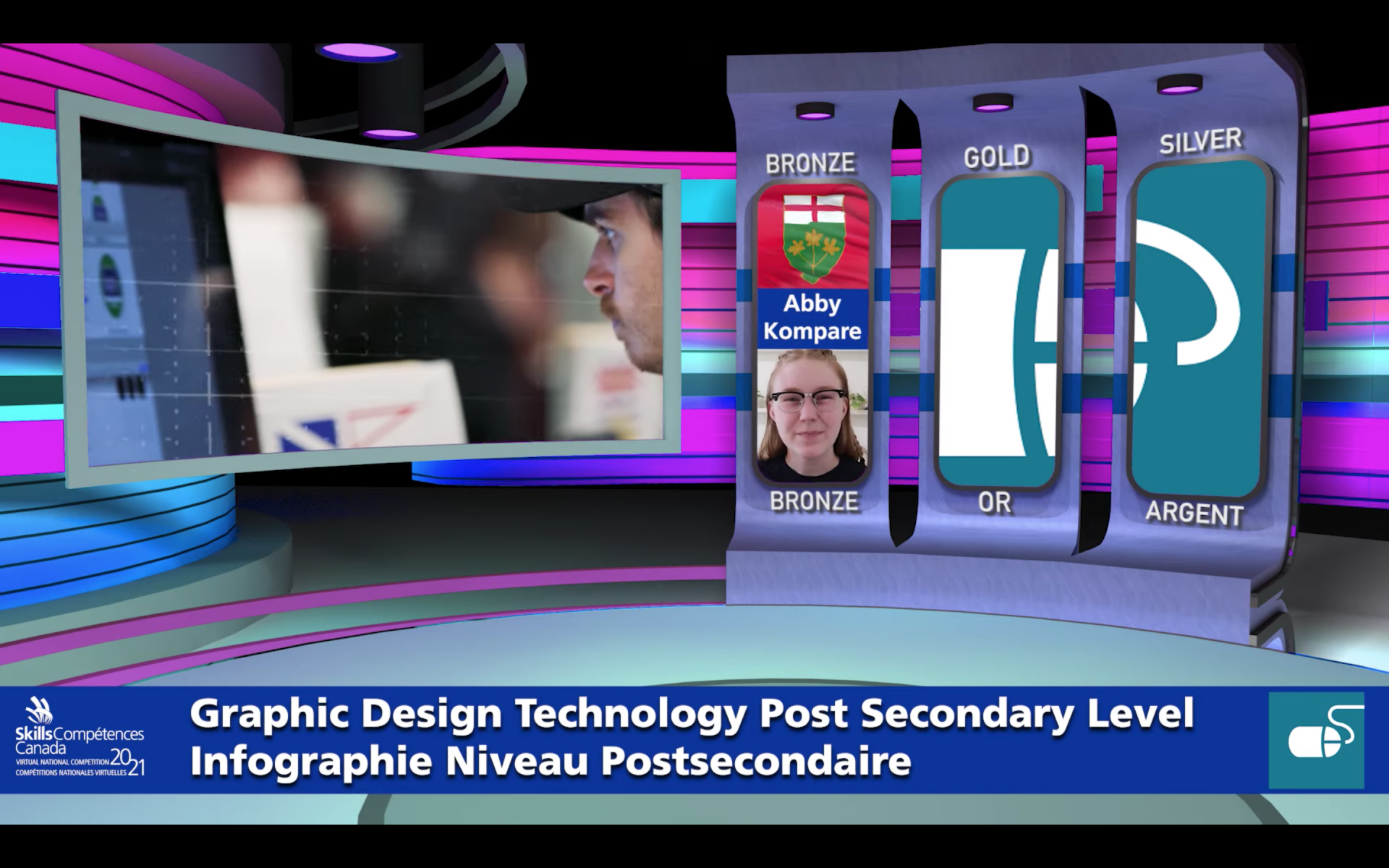 screen capture of Abby Kompare winning bronze at Skills Canada