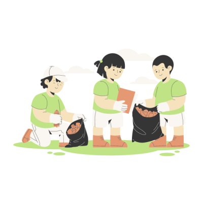 Three people cleaning outdoors graphic
