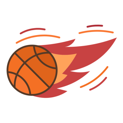 Graphic art of a moving flaming basketball