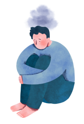 A graphic of a person curled up in sadness