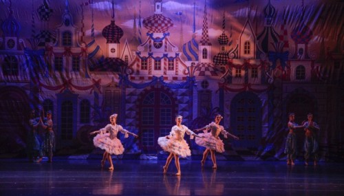 Ballerinas perform in costumes during The Nutcracker