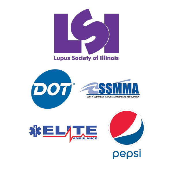 Lupus Society of Illinois logo, South Suburban Mayors & Managers Association (SSMMA) logo, DOT logo, Elite Ambulance logo and Pepsi logo