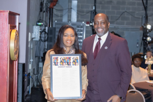 Governors State University President Cheryl Green with Park Forest Mayor Joseph Woods