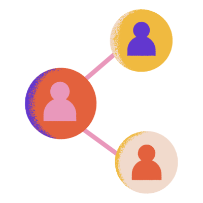 Graphic art of three silhouettes of people connected by a network