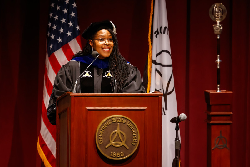 Governors State University President Joyce Ester in academic regalia at Convocation 2025